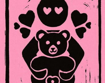 Play Nice Plushum 5.5" x 8.5" Linocut Print