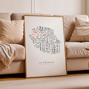 Customisable La Réunion Island Poster – Map of La Réunion with city and village names – Modern wall art – Personalized gift idea