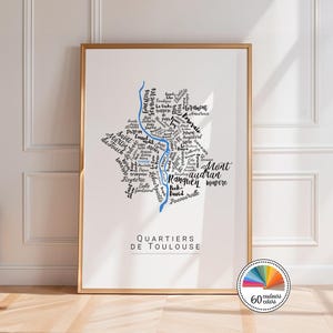 Toulouse Poster – Decorative Map of Neighborhoods | Ville Rose Design Wall Art | Personalized Home Décor | Toulouse Souvenir Gift
