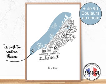 Dubai poster, Map of Dubai neighborhoods to personalize, Original wall decoration