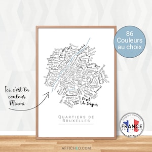 Carte personnalisée Bruxelles – Choisissez votre quartier & couleur – Affiche déco moderne – Idée cadeau belge originale image 2