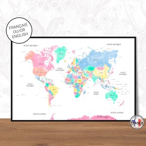 Colorful world map, World map for kids, World map with countries, Travel wall decoration, World map poster, Modern world map