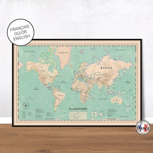 Political world map, Decorative world map, Blue world map, colorful world map, educational poster, Large world map, Map of the world