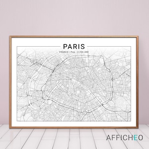 Affiche de Paris d'inspiration scandinave, Style minimaliste noir et blanc, Idée cadeau pour un mariage