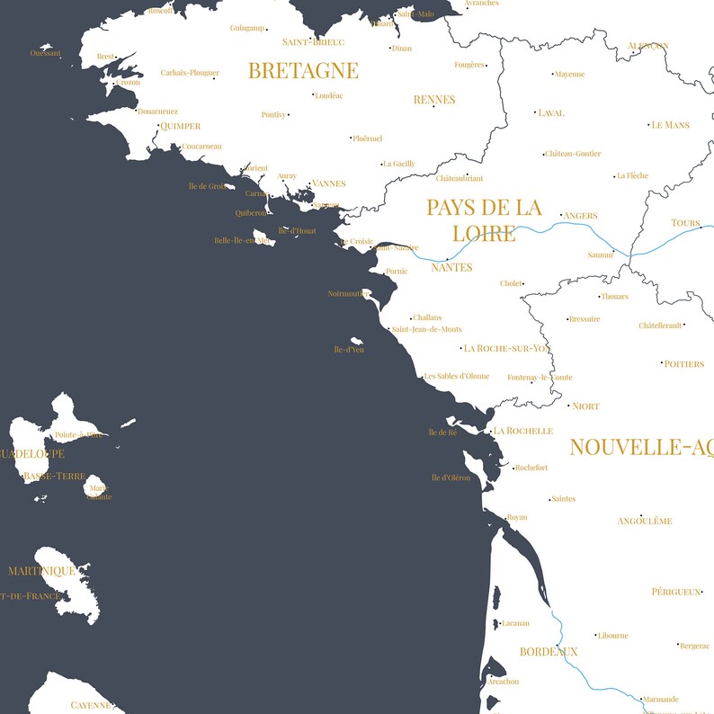 Carte de France, Carte des régions de France, Affiche décorative détaillée, Idée cadeau originale image 5