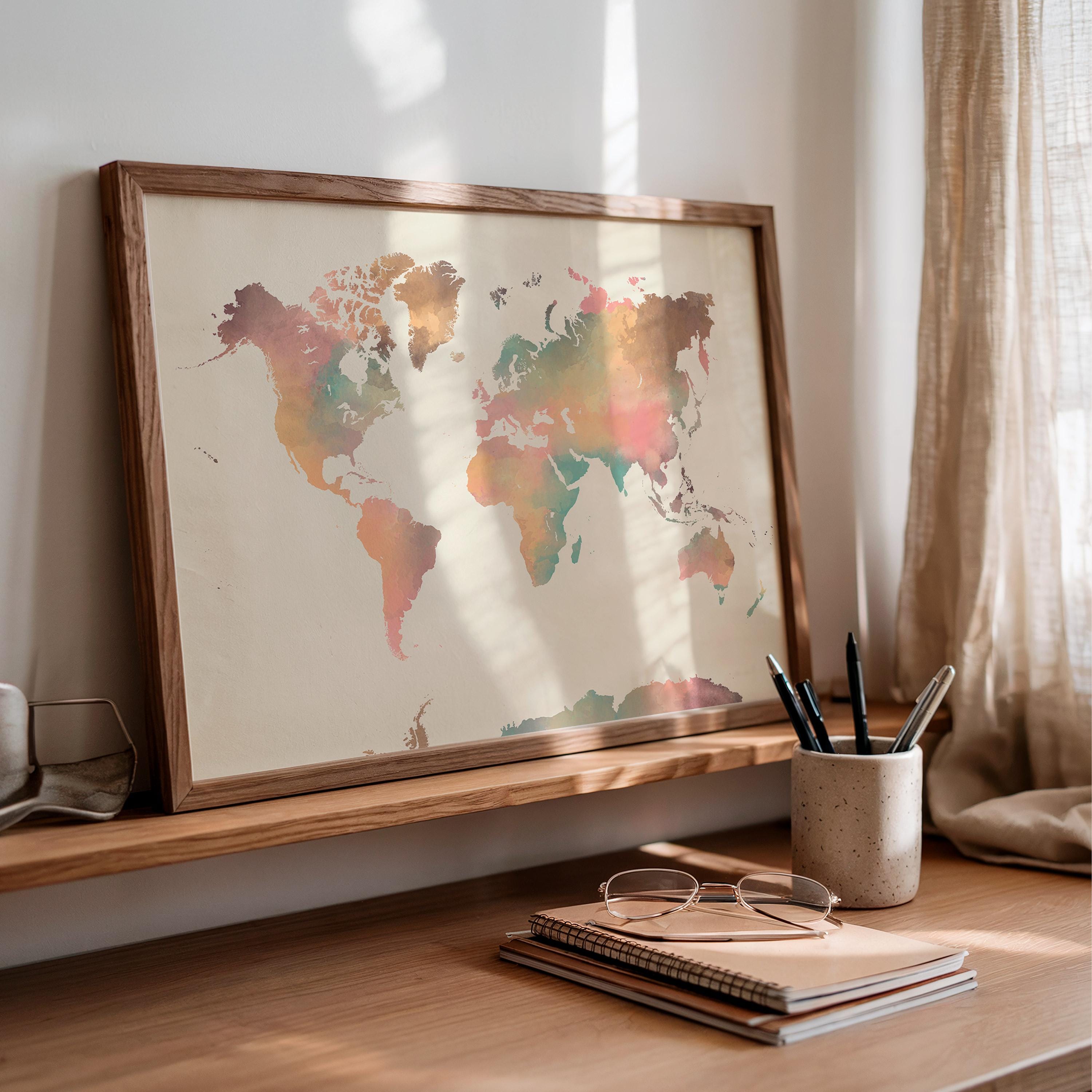 Blank World Map Print – Minimalist Wall Art Without Labels for a Calm ...