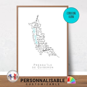 Affiche de Quiberon personnalisable, Carte des villes et villages de Quiberon, Idée cadeau déco personnalisé, Poster presqu'île Quiberon