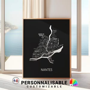 Custom Nantes wall art, Personalized gift, Nantes districts map print