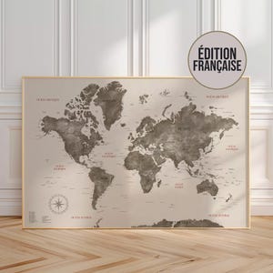 Vintage sepia world map print – detailed wall art with countries, capitals and rivers for elegant retro decor