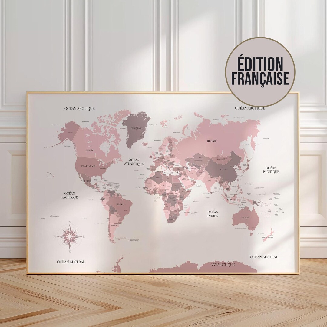 Carte Du Monde Rose