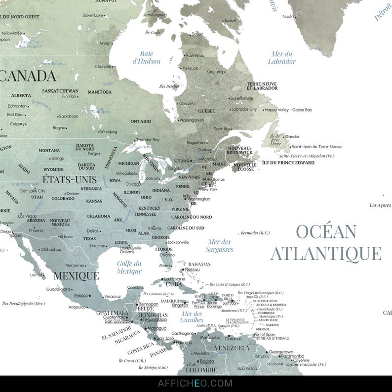 Zoom sur la Carte du monde murale aux couleurs minérales