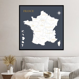 Carte de France, Carte des régions de France, Affiche décorative détaillée, Idée cadeau originale image 3