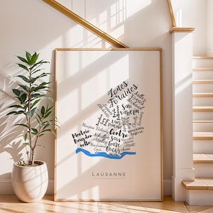 Affiche de Lille personnalisable, Carte des quartiers de Lille, Poster déco moderne avec les noms des quartiers, Cadeau déco personnalisé
