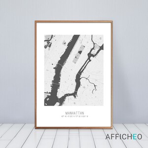 Minimalist New York map in black and white, Manhattan industrial style poster