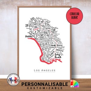 Affiche de Los Angeles personnalisable, Carte des quartiers de Los Angeles personnalisable, Cadeau déco personnalisé, Poster moderne