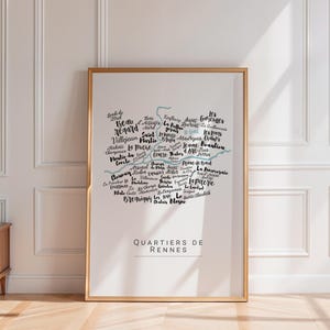 Personalized Rennes poster – minimalist black and white typographic city map, modern and elegant wall art inspired by Brittany
