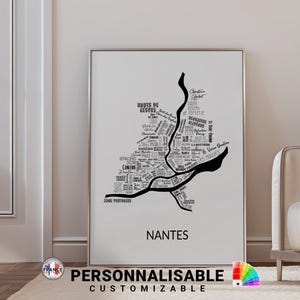 Affiche de Nantes noir et blanc avec tous les noms des quartiers