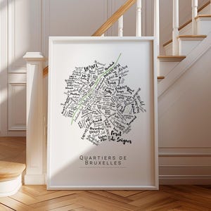 Carte personnalisée Bruxelles – Choisissez votre quartier & couleur – Affiche déco moderne – Idée cadeau belge originale image 3