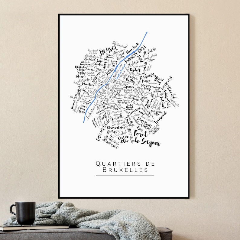 Carte personnalisée Bruxelles – Choisissez votre quartier & couleur – Affiche déco moderne – Idée cadeau belge originale image 6