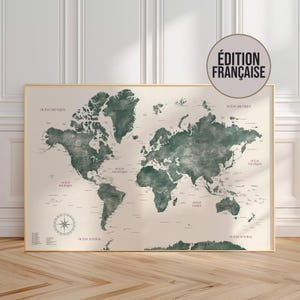 Sage Green World Map – Watercolor Wall Art Poster – Modern Travel Gift – Minimalist Geography Decor – Unframed Print