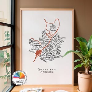 Customisable Angers Poster – Map with Angers neighborhoods – Personalized home decor gift – Anjou wall art – Gift for travelers
