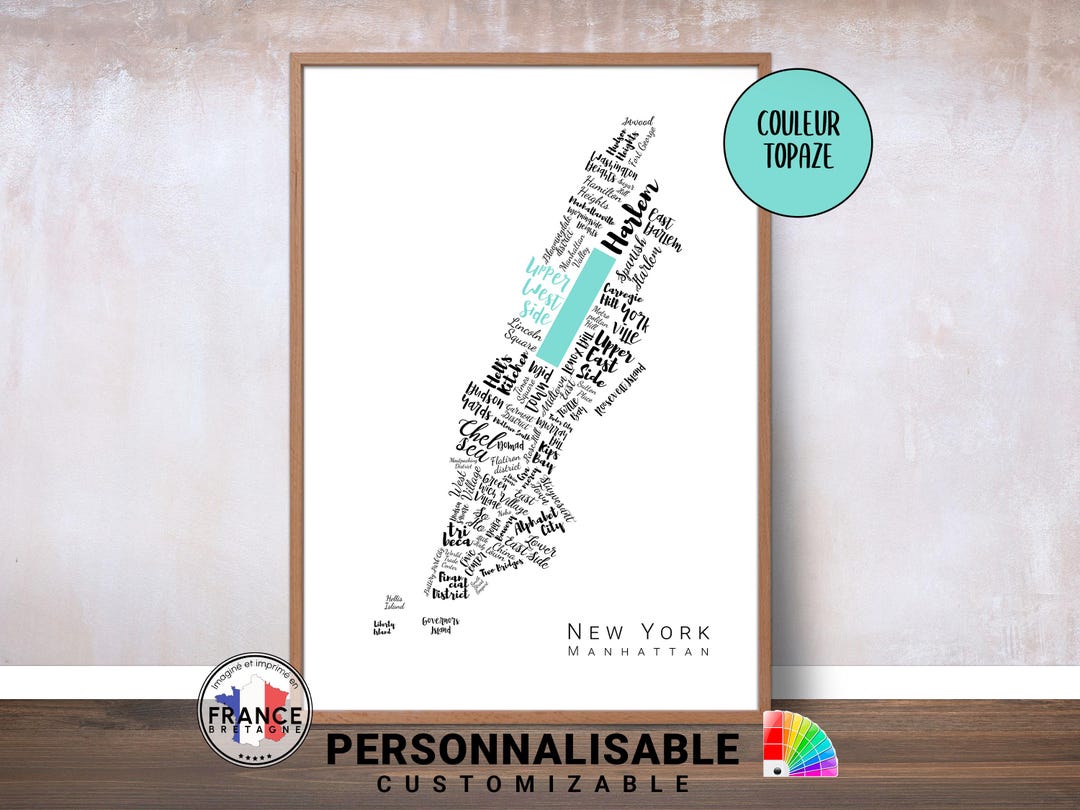 Affiche de New York personnalisable, Carte des quartiers de Manhattan ...