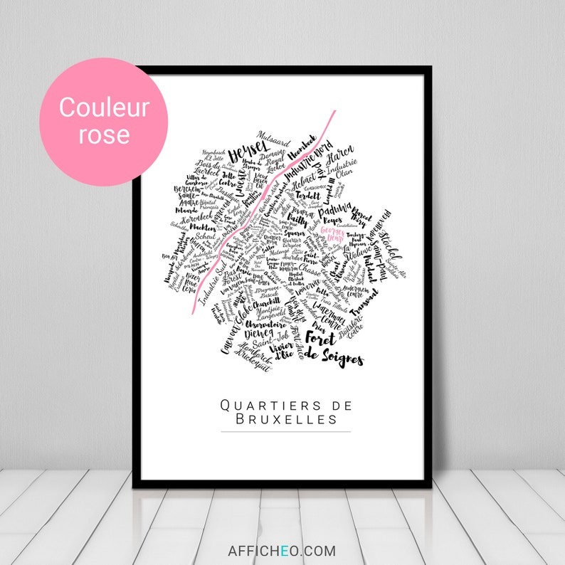 Carte personnalisée Bruxelles – Choisissez votre quartier & couleur – Affiche déco moderne – Idée cadeau belge originale image 9