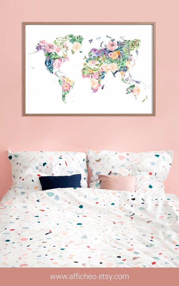 Tres Belle Carte Du Monde Fleurie Ambiance Tropicale Pour Etsy Tres Belle Carte Du Monde Fleurie Ambiance Tropicale Pour Etsy