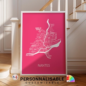 Affiche personnalisée Nantes colorée avec tous les noms des quartiers