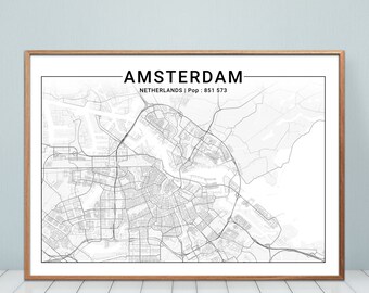 Amsterdam poster, Minimalist wall decoration in black and white