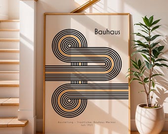 Modern Bauhaus art print – black geometric lines, minimalist abstract poster