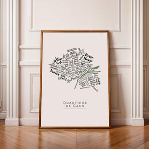 Caen City Map Poster – Neighborhoods of Caen – Decorative Wall Art Print – Gift idea world war 2 – Customisable wall art –