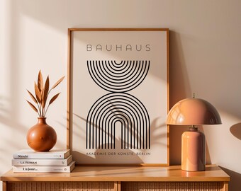 Modern Bauhaus art print – black geometric lines, minimalist soothing abstract design