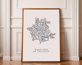 Toulouse Poster – Decorative Map of Neighborhoods | Ville Rose Design Wall Art | Personalized Home Décor | Toulouse Souvenir Gift