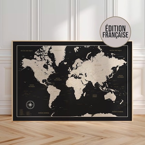 Large World Map – Detailed World Map with Countries and Capitals in Dark Gray – Wall Poster for Living Room – Modern Wall Art