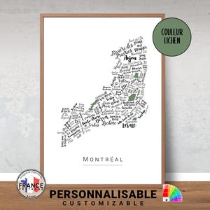 Affiche Montréal personnalisable, Carte des quartiers de Montréal personnalisable, Affiche originale de Montréal, Cadeau déco personnalisé