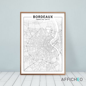 Scandinavian inspired Bordeaux poster, Black and white minimalist style, Gift idea for a Bordeaux lover