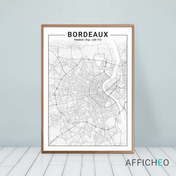 Affiche de Bordeaux de style minimaliste noir et blanc, Idée déco pour le salon