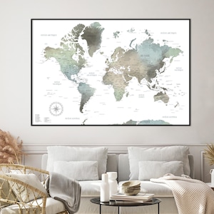 Carte du monde murale aux couleurs minérales
