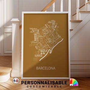 Carte de Barcelone, Affiche des quartiers de Barcelone noir et blanc, Poster déco moderne et design, Cadeau déco personnalisé