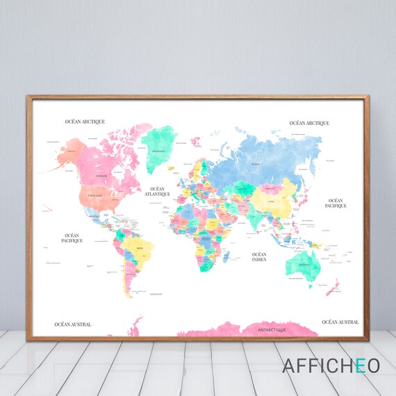 Pop Color World Map Wall Decoration For Playroom An Office Or A Teen Bedroom