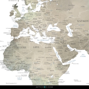 Zoom sur la Carte du monde murale aux couleurs minérales