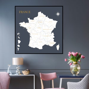Carte de France, Carte des régions de France, Affiche décorative détaillée, Idée cadeau originale image 2