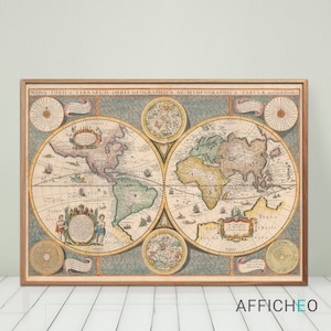 Affiche vintage, Carte du monde antique de 1642