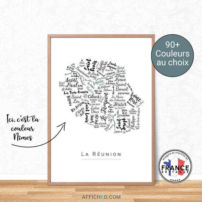 Customizable Reunion Island poster, Modern and designer decorative poster, Original gift idea image 1