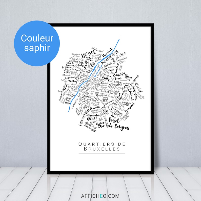 Carte personnalisée Bruxelles – Choisissez votre quartier & couleur – Affiche déco moderne – Idée cadeau belge originale image 8