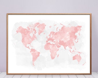 Wanderlust minimalist pink world map, Wall poster for baby's room