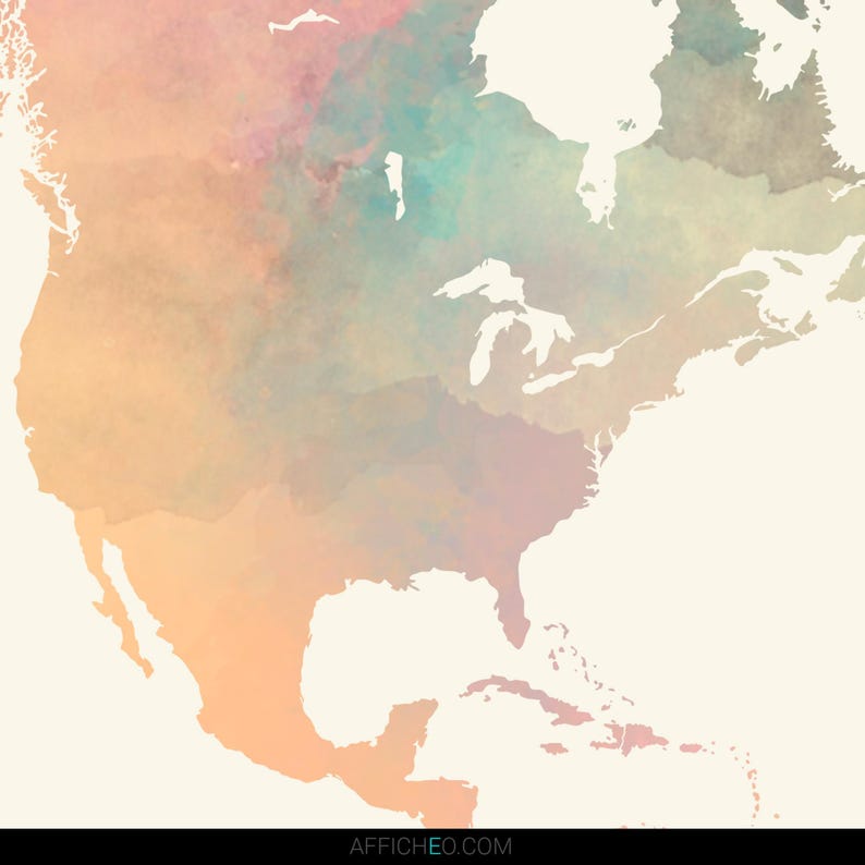 Printable Pastel World Map, Watercolor Wall Art, Living Room Decor ...