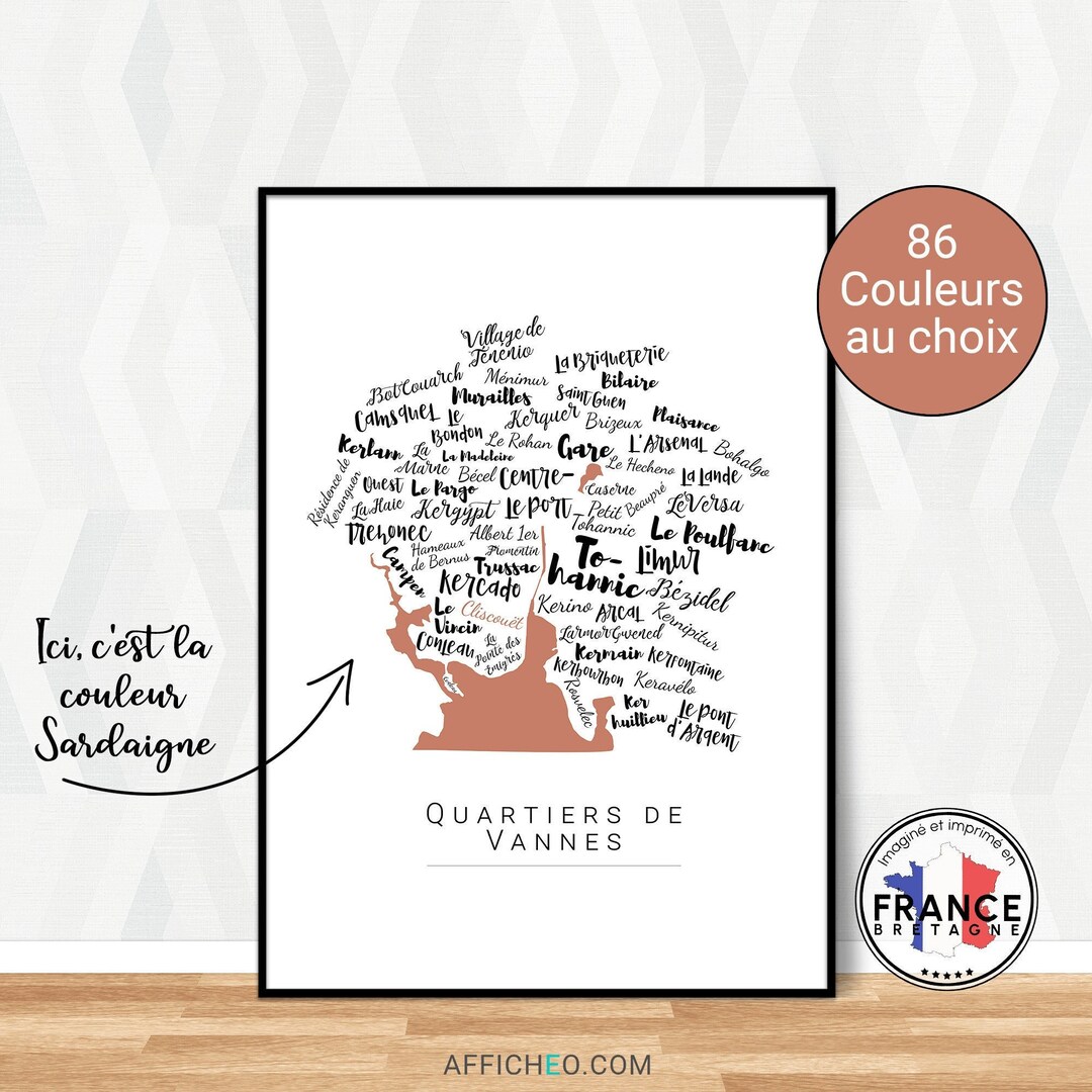 Poster de Vannes, Affiche personnalisable, Idée cadeau originale pour