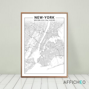 Affiche de New York en noir et blanc, Poster minimaliste et graphique des rues de la ville de New York